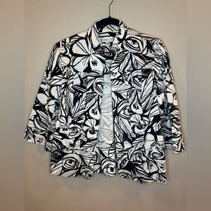 Coldwater Creek Black White Floral Jacket Petite Medium